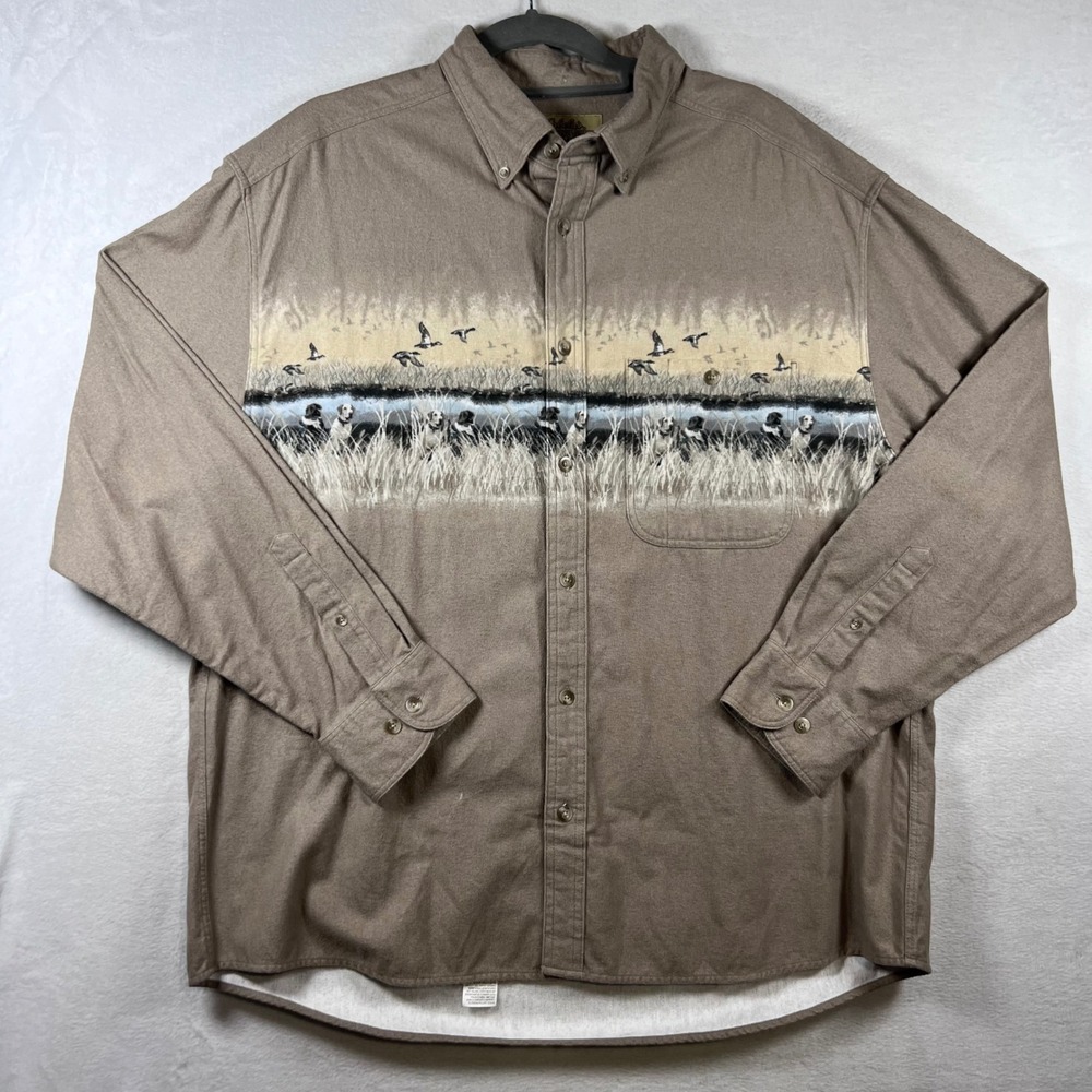 Cabelas Mens XL Tall Deerskin Soft Chamois Hunting Dog Waterfowl Graphic Shirt